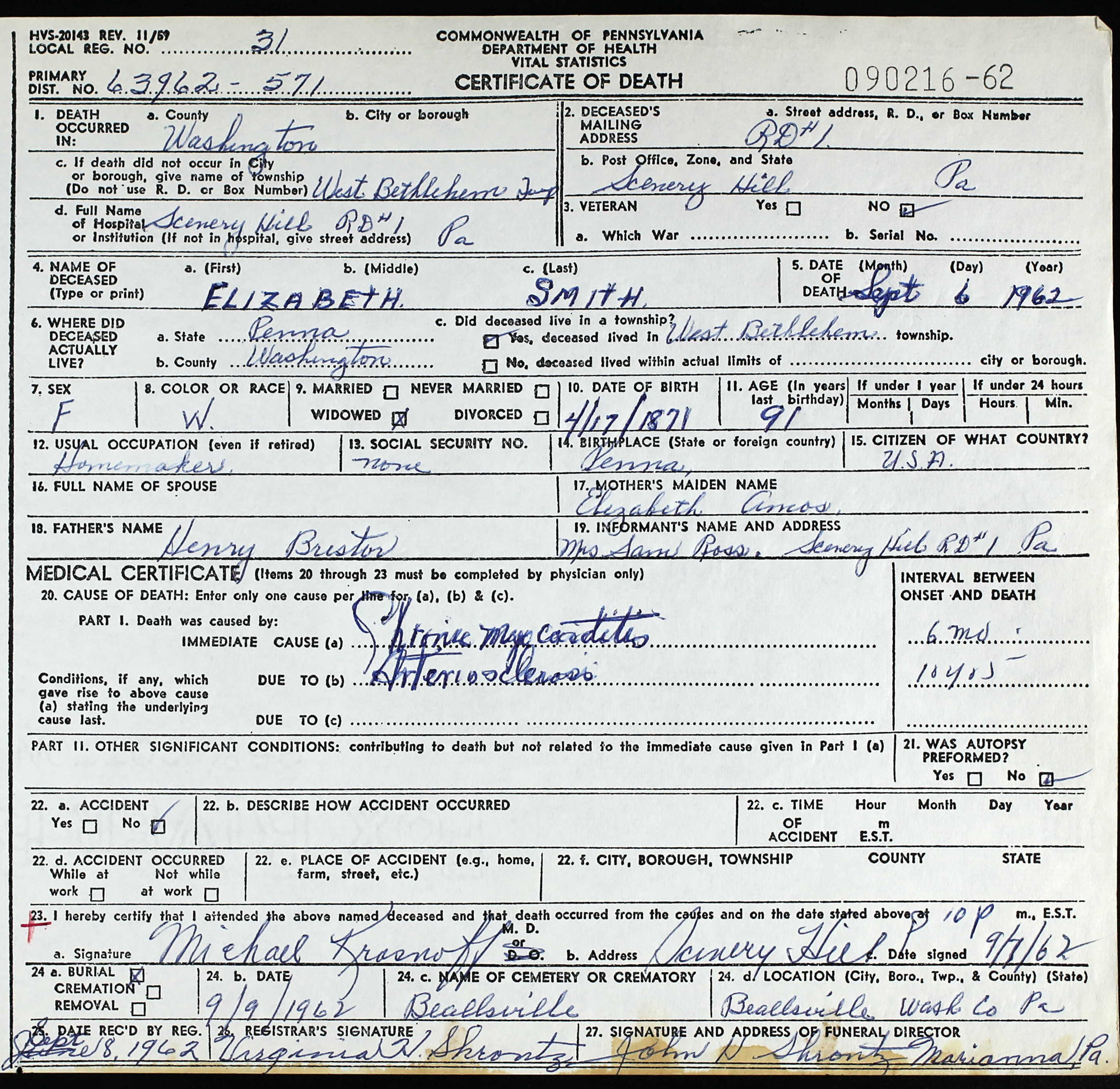 death certificate